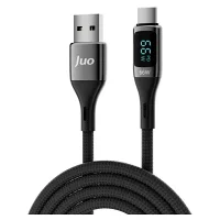 Juo 66W Dijital Led Ekranlı Örgülü USB-A to USB Type-C Hızlı Şarj ve Data Kablosu 2 Metre