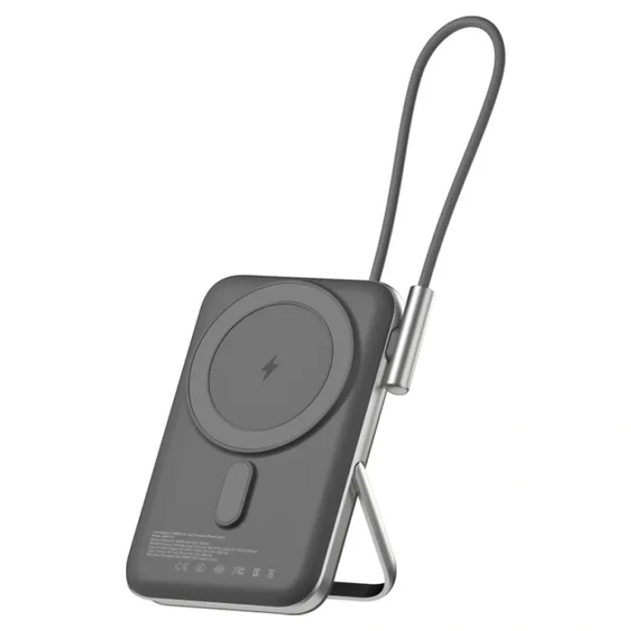 Juo Magsafe Powerbank 10000mAh Standlı 20W Dahili Type-C Kablolu Taşınabilir Hızlı Şarj Cihazı Siyah
