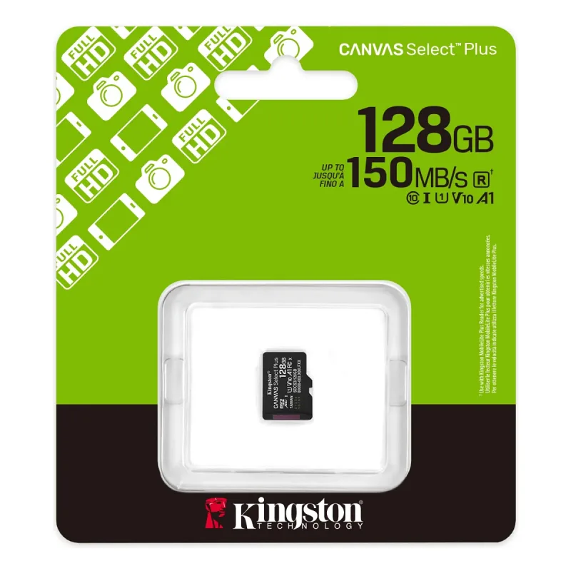 Kingston Canvas Select Plus SDCS3/128GB Class 10 UHS-I U1 A1 V10 128 GB Micro SD Kart