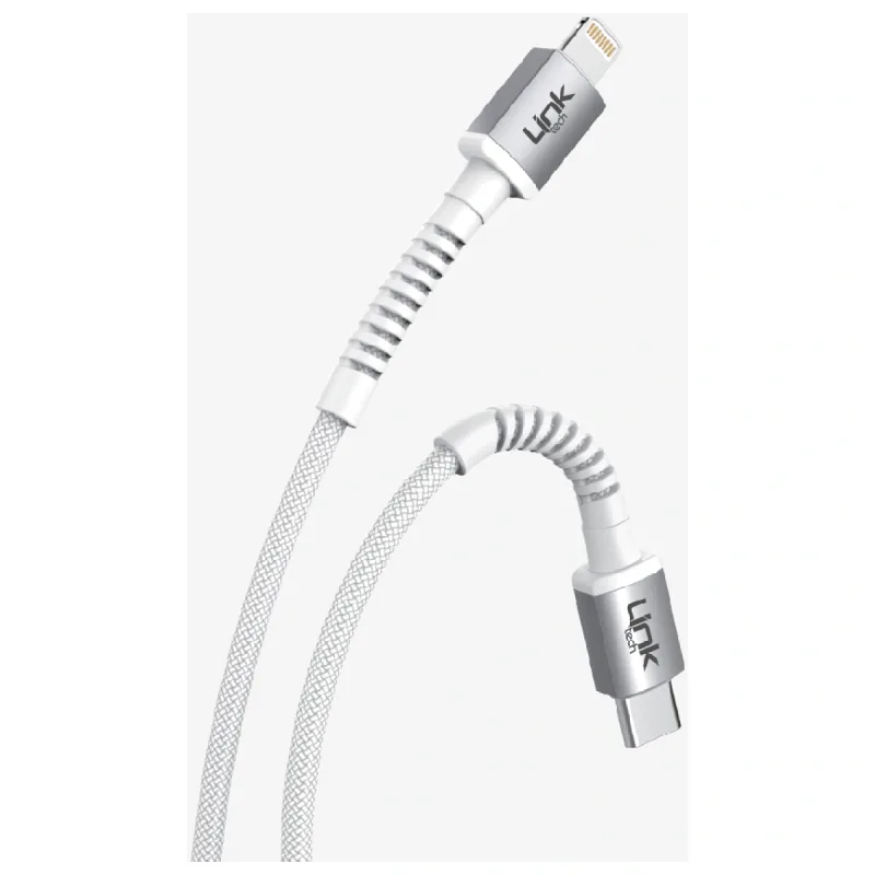 LINKTECH K599 SAFE 30W PD ÖRGÜLÜ METAL BAŞLI TYPE-C LİGHTNİNG ŞARJ KABLOSU BEYAZ