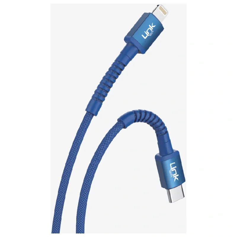 LINKTECH K599 SAFE 30W PD ÖRGÜLÜ METAL BAŞLI TYPE-C LİGHTNİNG ŞARJ KABLOSU MAVİ