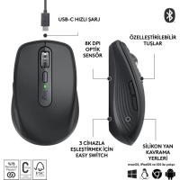 LOGİTECH MX ANYWHERE 3S KOMPAKT 8000 DPI OPTİK SENSÖRLÜ SESSİZ BLUETOOTH KABLOSUZ MOUSE - SİYAH LOGİTECH