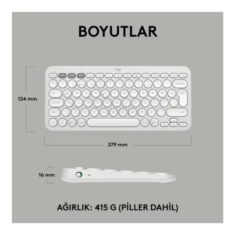 Logitech Pebble Keys 2 K380S 920-011860 Beyaz TKL Q Kablosuz Klavye