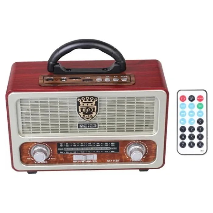 Meier M-111BT USB SD Destekli Kumandalı Şarjlı Bluetooth Nostaljik Radyo