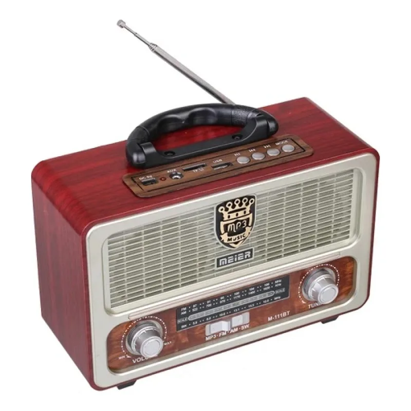 Meier M-111BT USB SD Destekli Kumandalı Şarjlı Bluetooth Nostaljik Radyo