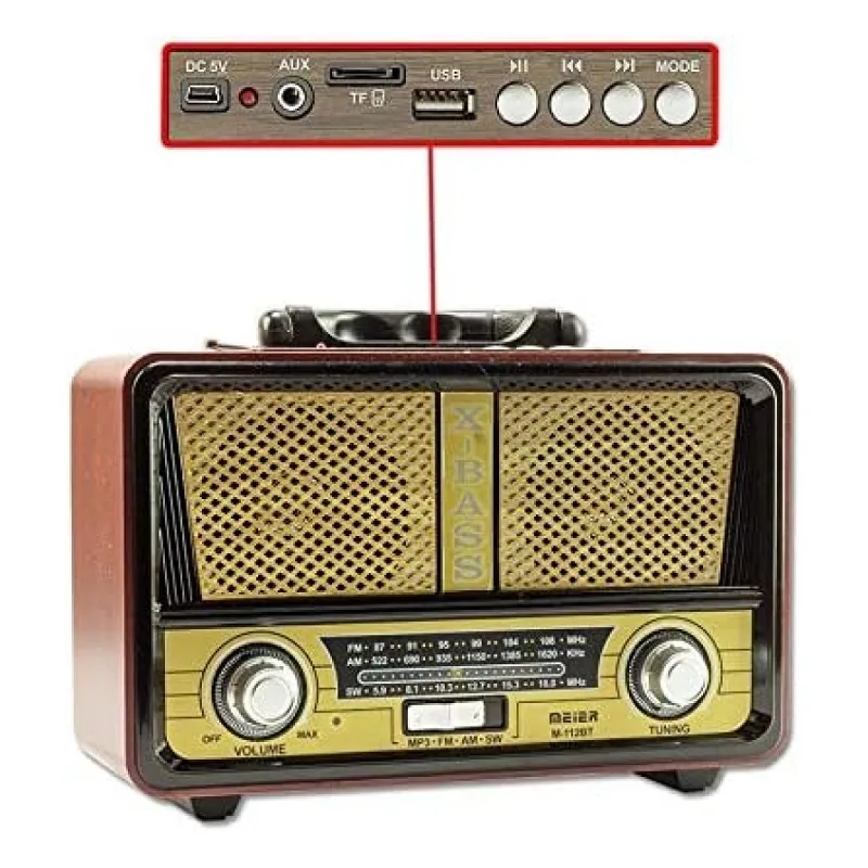 Meier M-112BT Şarjlı USB SD MP3 Destekli Bluetooth Nostaljik Radyo