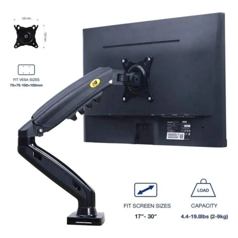 North Bayou F80-XB Siyah 17-30 inç Tek Kollu Amortisörlü Monitör Standı