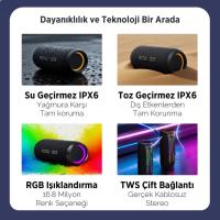 NOWGO F6 20W RGB SPEAKER SU GEÇİRMEZ TAŞINABİLİR KABLOSUZ BLUETOOTH HOPARLÖR SİYAH