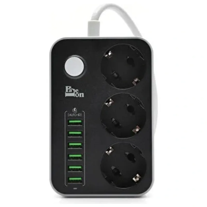 PALEON 5V 3.4A 6 USB BAĞLANTI NOKTASI 3'LÜ UZATMA AKIM KORUMALI PRİZ