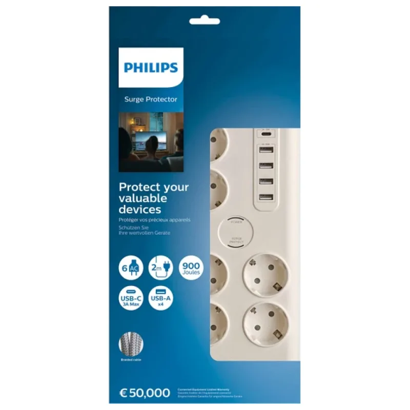 PHİLİPS SPN7060WA/62 5 USB GİRİŞLİ 6'LI 2 M ANAHTARLI AKIM KORUMALI PRİZ