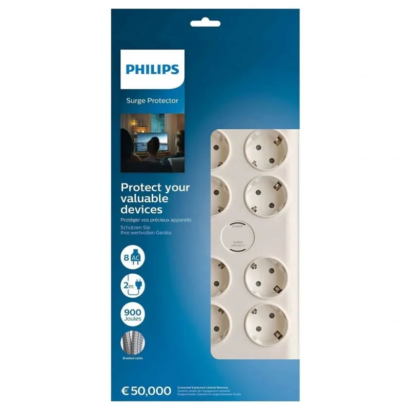 Philips SPN7080WA/62 900 Joule 8'li 2 m Akım Korumalı Priz