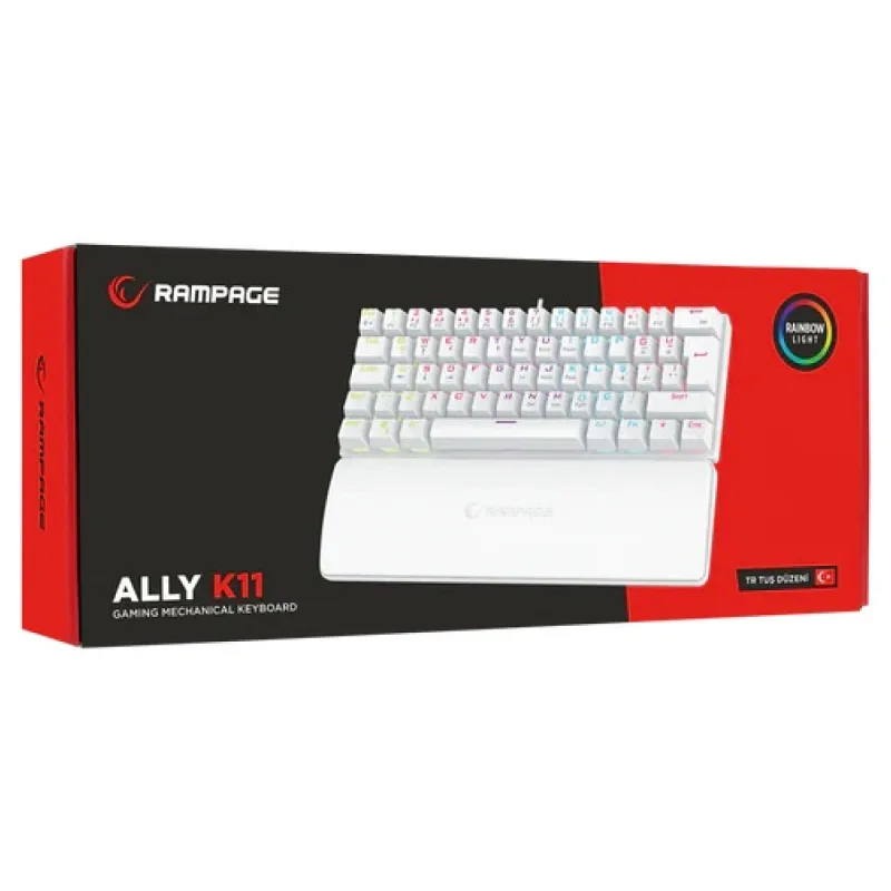 Rampage Ally K11 Beyaz TKL Red Switch Kablolu Mekanik Oyuncu Klavyesi