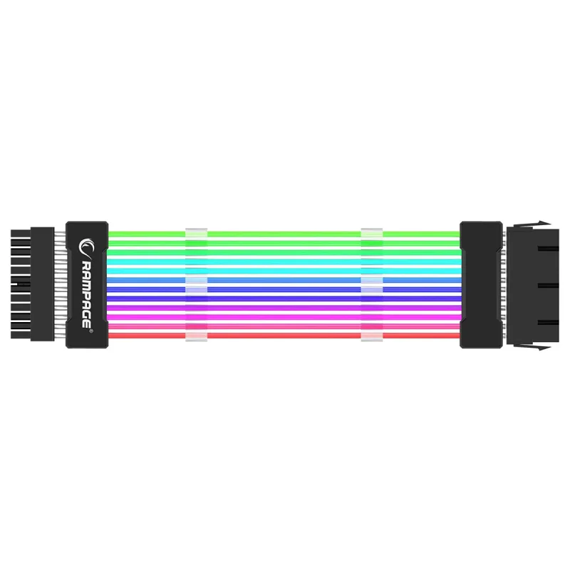Rampage TRIM X30 Şeffaf PVC+Bakır 18AWG ARGB ATX Power Supply 24Pin Uzatıcı Kablo