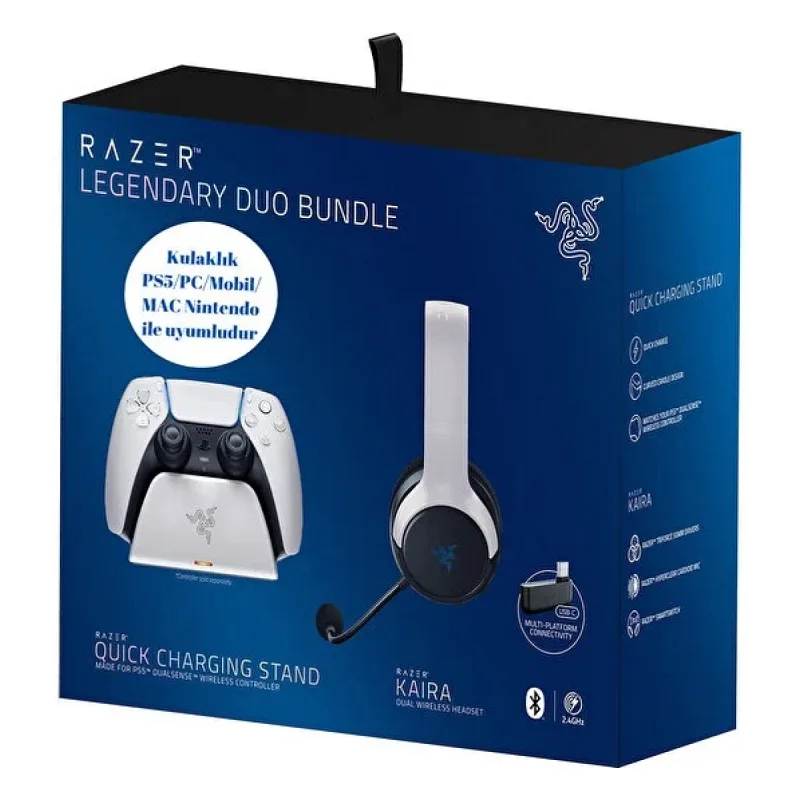 RAZER LEGENDARY BUNDLE KAİRA KABLOSUZ KULAKLIK VE PS5 DUALSENSE ŞARJ İSTASYONU RZ82-03980100-B3M1