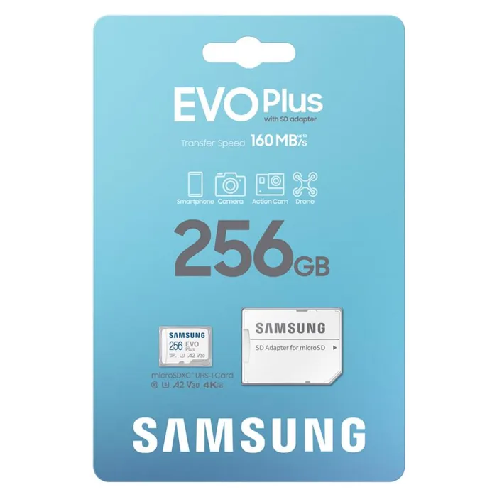 Samsung Evo Plus MB-MC256SA Class 10 UHS-I U3 A2 V30 256 GB Micro SD Kart