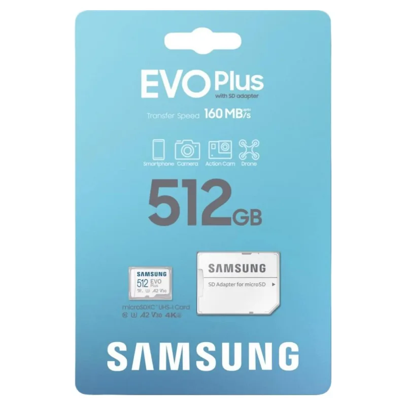 Samsung Evo Plus MB-MC512SA Class 10 UHS-I U3 A2 V30 512 GB Micro SD Kartı