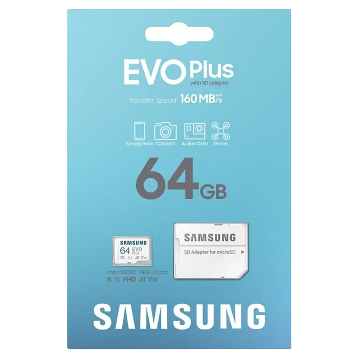 Samsung Evo Plus MB-MC64SA Class 10 UHS-I U1 A1 V10 64 GB Micro SD Kart