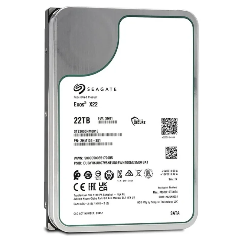 Seagate Exos X22 ST22000NM001E SATA 3.0 7200 RPM 3.5" 22 TB Harddisk