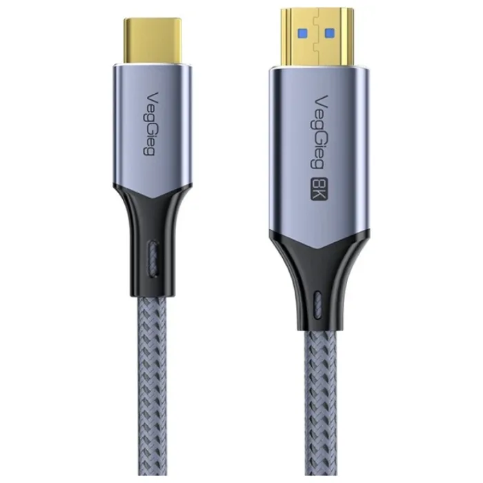 Veggieg USB-C to HDMI Kablo 8K@60Hz 4K@240Hz 48Gbps HDR 3D Destekli Örgülü Görüntü Aktarım Kablosu 2 Metre