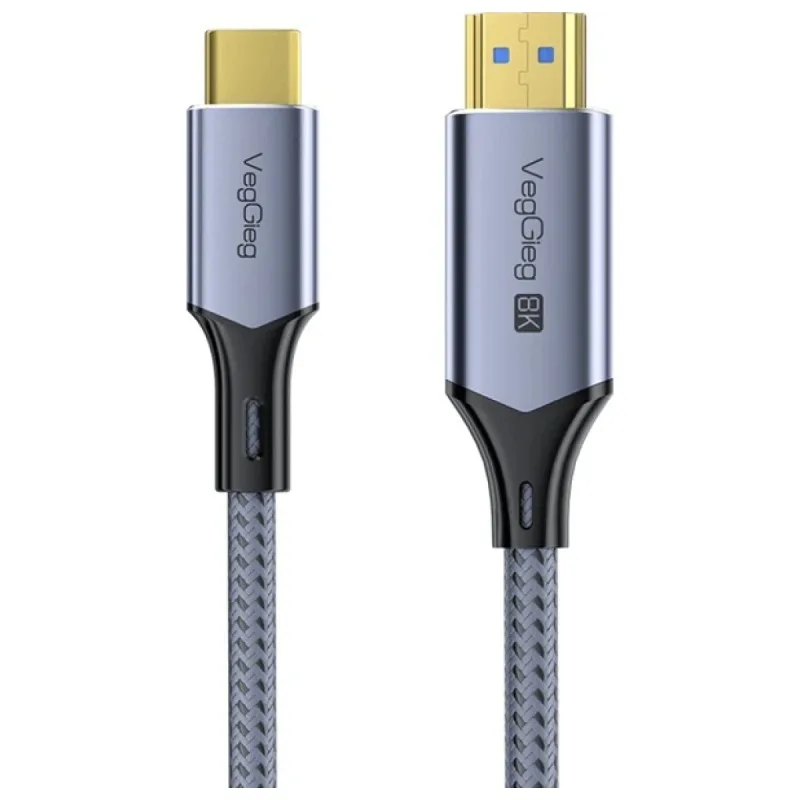 Veggieg USB-C to HDMI Kablo 8K@60Hz 4K@240Hz 48Gbps HDR 3D Destekli Örgülü Görüntü Aktarım Kablosu 2 Metre