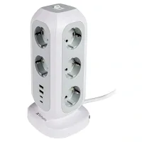 VERBATİM EU SOKET KULESİ 15'İ 1 ARADA, 11 SOKETLİ ÇOKLU SOKET, 2 USB-C VE 2 USB-A BAĞLANTI NOKTASI, ANAHTARLI ÇOKLU SOKET VE 2 M UZATMA KABLOSU, MAKSİMUM 3600 W
