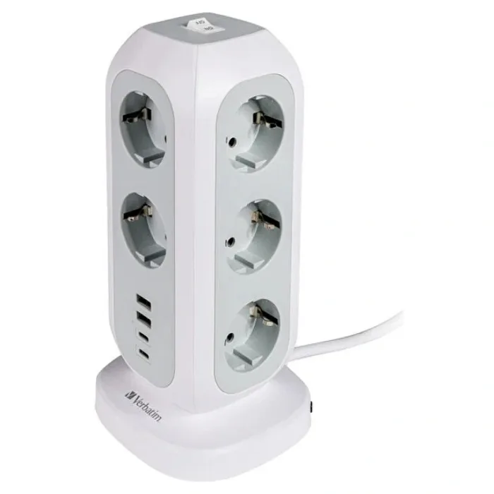VERBATİM EU SOKET KULESİ 15'İ 1 ARADA, 11 SOKETLİ ÇOKLU SOKET, 2 USB-C VE 2 USB-A BAĞLANTI NOKTASI, ANAHTARLI ÇOKLU SOKET VE 2 M UZATMA KABLOSU, MAKSİMUM 3600 W