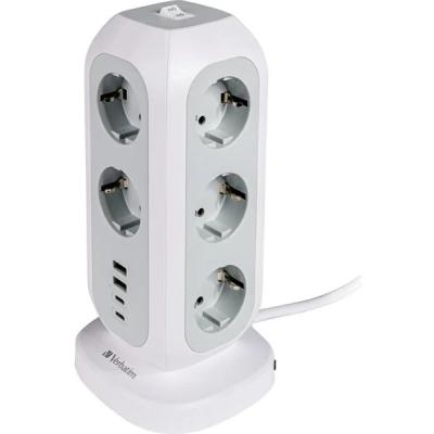 VERBATİM EU SOKET KULESİ 15'İ 1 ARADA, 11 SOKETLİ ÇOKLU SOKET, 2 USB-C VE 2 USB-A BAĞLANTI NOKTASI, ANAHTARLI ÇOKLU SOKET VE 2 M UZATMA KABLOSU, MAKSİMUM 3600 W