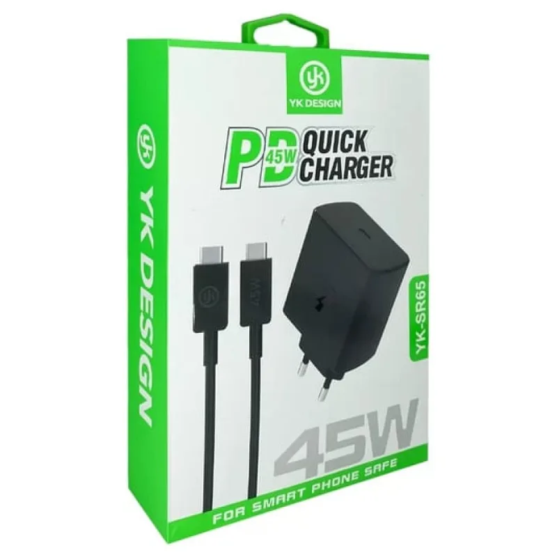 YK Design PD Type-C 45Watt Hızlı Şarj Aleti + Kablo