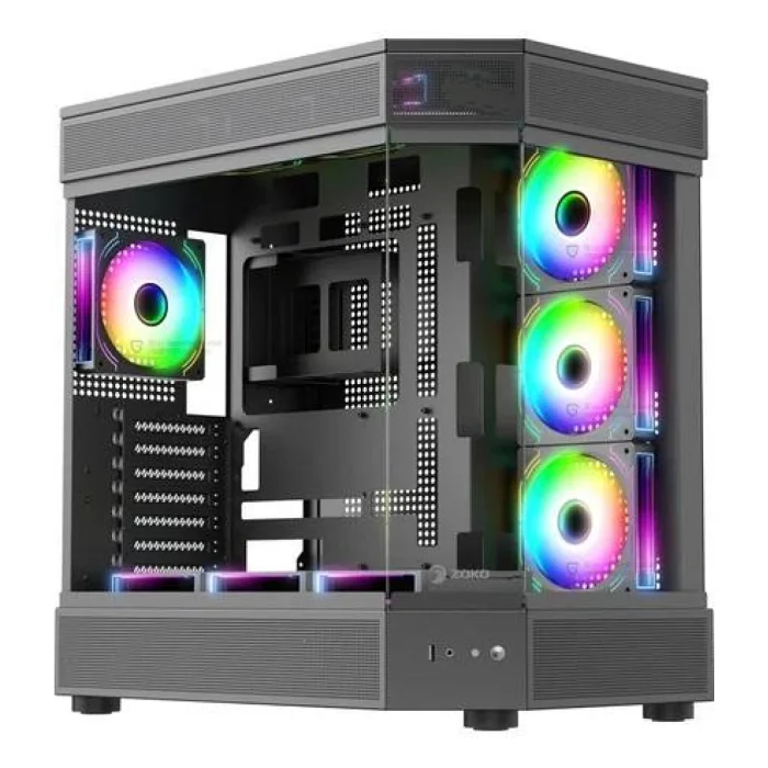 Teşhir Zoko Tank 7x12 CM Kumandalı ARGB Fan Temper Camlı Oyuncu Bilgisayar Kasası Siyah + 600w Zoko Psu