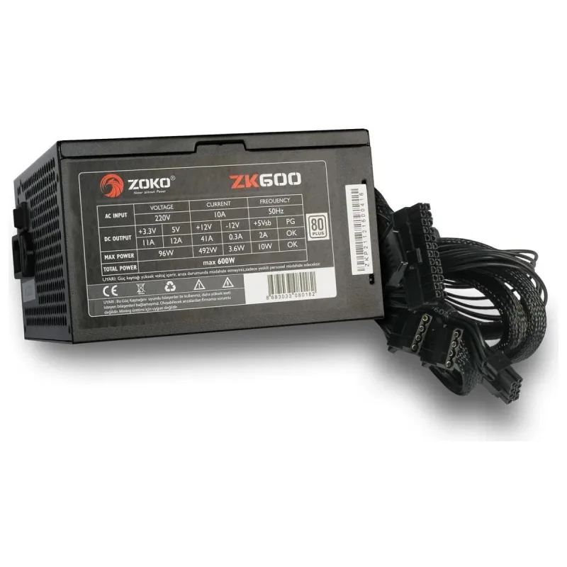 Zoko ZK600 600w 12 Cm Fanlı Siyah Güç Kaynağı