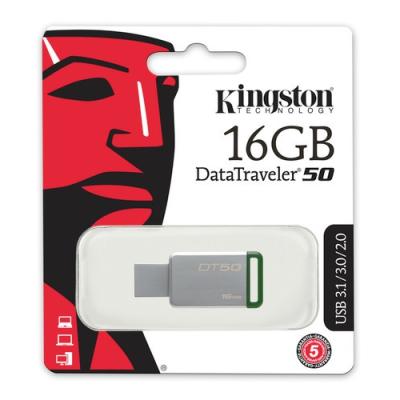 Kingston 16GB USB3.1 Memory DT50/16GB Metal/Yeşil