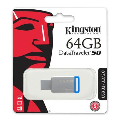 Kingston 64GB USB3.1 Memory DT50/64GB Metal/Mavi