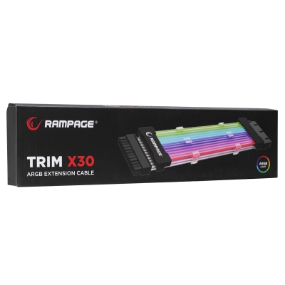 Rampage TRIM X30 Şeffaf PVC+Bakır 18AWG ARGB ATX Power Supply 24Pin Uzatıcı Kablo