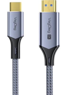 VEGGİEG TYPE-C TO HDMI KABLO 8K 60HZ 4K 240HZ HDR 3D 48GBPS ÖRGÜLÜ USB-C TO HDMI KABLO 2 METRE